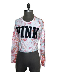 Victoria Secret PINK XS Crop Long Sleeve Top Pink Summer Tropical